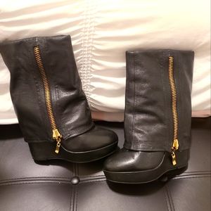 Leather Wedged Boots